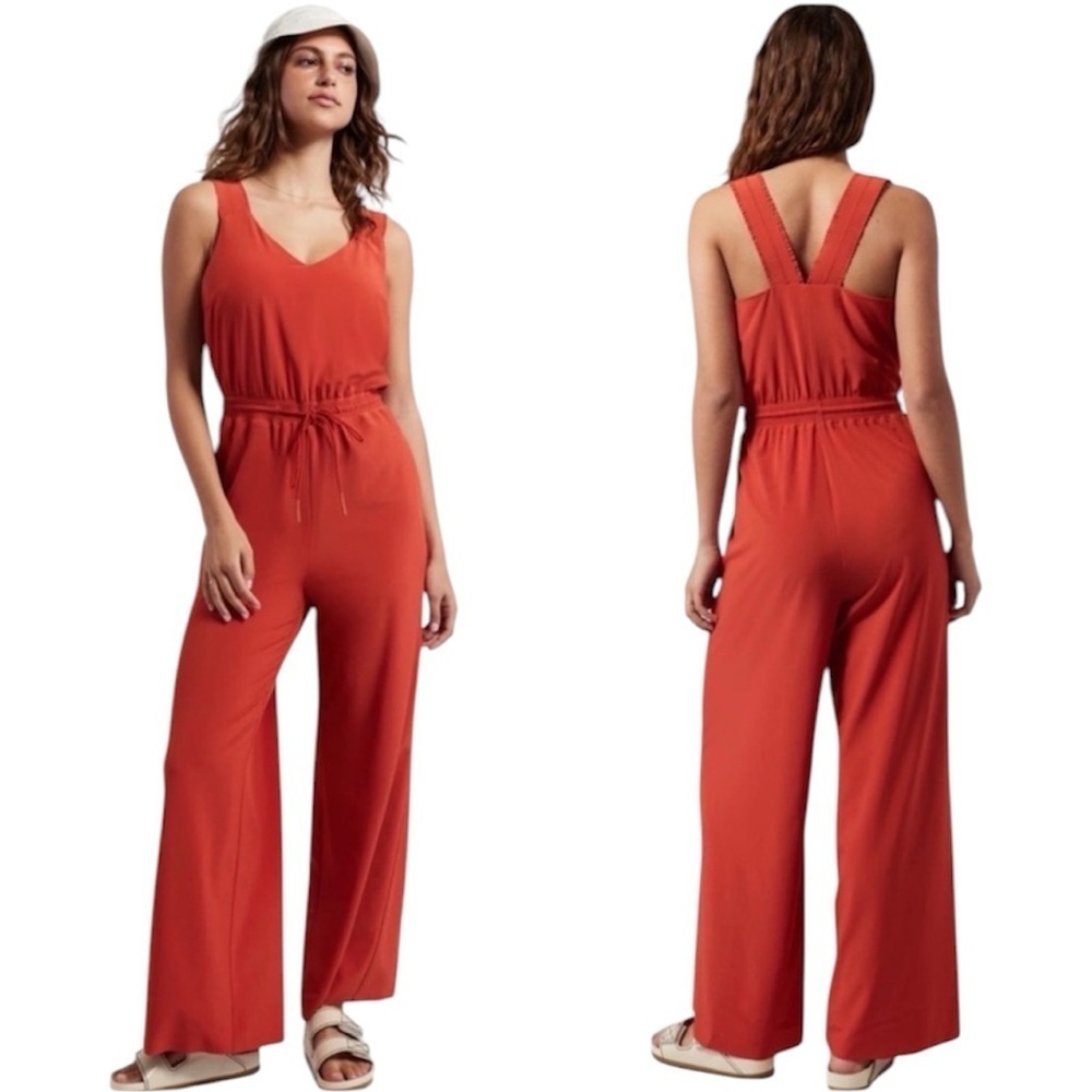 Athleta Savannah Jumpsuit Womens 12 Current Red Featherweight Wide Leg NEW